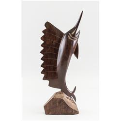 Chinese Zitan Carved Sword Fish Sculpture
