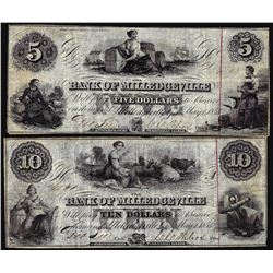Lot of 1854 $5/$10 Bank of Milledgeville, GA Obsolete Notes