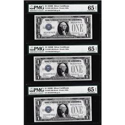 (3) Consecutive 1928B $1 Silver Certificate Notes Fr.1602 PMG Gem Uncirculated 65EPQ