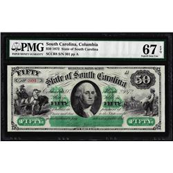 1872 $50 State of South Carolina Revenue Bond Obsolete Note PMG Superb Gem Unc. 67EPQ