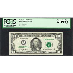 Finest Known 1977 $100 Federal Reserve Note Boston Fr.2168-A PCGS Superb Gem New 67PPQ
