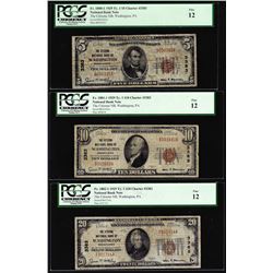 1929 $5/10/20 Citizens NB Washington, PA CH# 3383 National Currency Notes PCGS F12