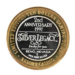 .999 Fine Silver Silver Legacy Reno, Nevada $10 Limited Edition Gaming Token