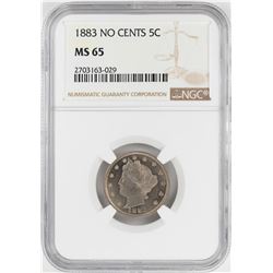 1883 No Cents Liberty V Nickel Coin NGC MS65