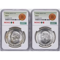 Lot of (2) 1953Mo Mexico 5 Pesos Silver Coins NGC MS64