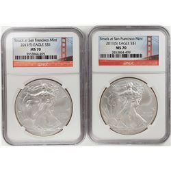 Lot of (2) 2011-S $1 American Silver Eagle Coins NGC MS70