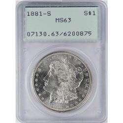 1881-S $1 Morgan Silver Dollar Coin PCGS MS63 Old Green Rattler