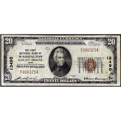 1929 $20 First NB of Washington Court House, Ohio CH# 13490 National Currency Note