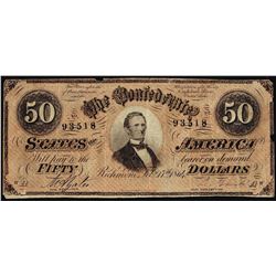 1864 $50 Confederate States of America Note