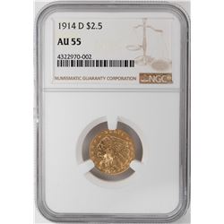 1914-D $2 1/2 Indian Head Quarter Eagle Gold Coin NGC AU55