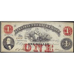 1862 $1 Virginia Treasury Obsolete Note