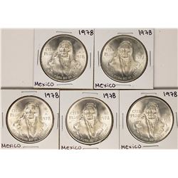 Lot of (5) 1978 Mexico Cien Pesos Silver Coins