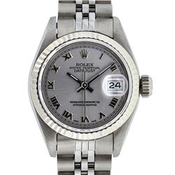 Rolex Ladies Stainless Steel Slate Grey Roman 26MM Datejust Watch