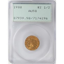 1908 $2 1/2 Indian Head Quarter Eagle Gold Coin PCGS AU58 Old Green Rattler