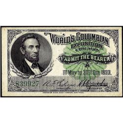 1893 World's Columbian Exposition Ticket Lincoln