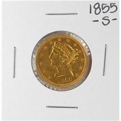 1855-S $5  Liberty Head Half Eagle Gold Coin