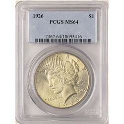 1926 $1 Peace Silver Dollar Coin PCGS MS64