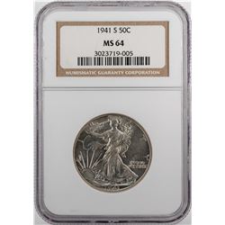 1941-S Walking Liberty Half Dollar Coin NGC MS64