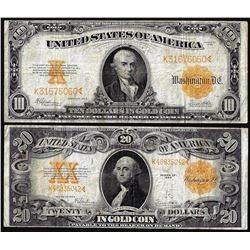 Lot of 1922 $10 & $20 Gold Certificate Notes