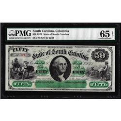 1872 $50 State of South Carolina Obsolete Note PMG Gem Uncirculated 65EPQ Low Serial