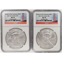 Lot of (2) 2011-S $1 American Silver Eagle Coins NGC MS70