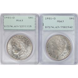 Lot of (2) 1901-O  $1 Morgan Silver Dollar Coins PCGS MS63 Old Green Rattler