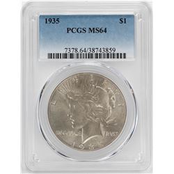 1935 $1 Peace Silver Dollar Coin PCGS MS64