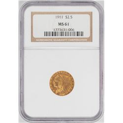 1911 $2 1/2 Indian Head Quarter Eagle Gold Coin NGC MS61