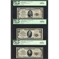 1929 $5/10/20 Citizens NB Washington, PA CH# 3383 National Currency Notes PCGS VF30PPQ