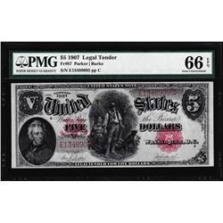 1907 $5 Woodchopper Legal Tender Note Fr.87 PMG Gem Uncirculated 66EPQ