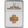 Image 1 : 1881 $5 Liberty Head Half Eagle Gold Coin NGC MS61