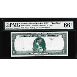 1929 10 Unit American Bank Note Co. "Test Note" PMG Gem Uncirculated 66EPQ