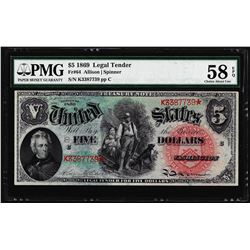 1869 $5 Rainbow Legal Tender Note Fr.64 PMG Choice About Uncirculated 58EPQ Color