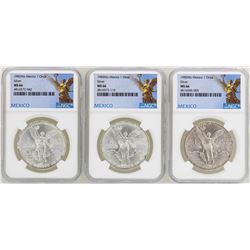 Lot of 1982Mo/1983Mo/1985Mo Mexico Libertad Onza Silver Coins NGC MS66