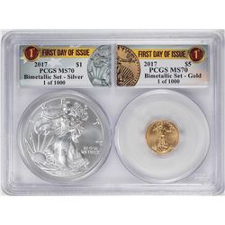 2017 American Silver & Gold Eagle Bimetallic Set PCGS MS70 First Day of Issue