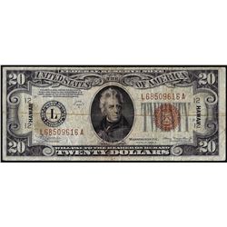 1934A $20 Hawaii WWII Emergency Issue Federal Reserve Note