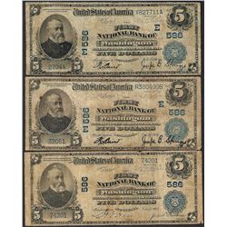 Lot of (3) 1902 PB $5 First NB of Washington, PA CH# 586 National Currency Notes