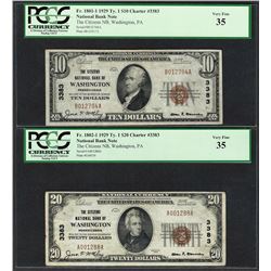 1929 $10/20 Citizens NB Washington, PA CH# 3383 National Currency Notes PCGS VF35