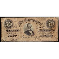 1864 $50 Confederate States of America Note
