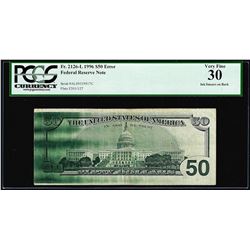 1996 $50 Federal Reserve Note Fr.2126-L Ink Smear Error PCGS Very Fine 30