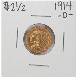 1914-D $2 1/2 Indian Head Quarter Eagle Gold Coin