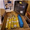 Image 1 : BOX OF SOLDERING GUN, CAULKING, AND OTHER TOOLS