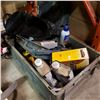 Image 1 : BIN OF SHOP SUPPLIES, FLASHLIGHT AND TOOL POUCH