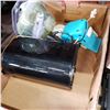 Image 2 : TRAY OF ELECTRONICS, TABLETS, TIMER, SPEAKER, AND HEATED CAR CUSHION