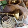 Image 2 : ANTIQUE SCALE, KEROSENE LANTERN, BRASS SPACE SHUTTLE COLUMBIA SPITOON, AND PLANTER STAND