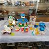 Image 1 : VINTAGE FISHER PRICE TOYS - CLOCK, FERRIS WHEEL, PLANES, DISH SET, AND BOAT