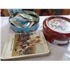Image 1 : TIN OF VINTAGE POST CARDS, EATONS CATALOGUE, AND TIN OF DOILIES