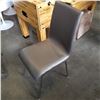 Image 2 : ROUND MODERN GLASS AND CHROME DINETTE TABLE AND FOUR GREY LEATHER CHAIRS