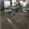 Image 3 : ROUND MODERN GLASS AND CHROME DINETTE TABLE AND FOUR GREY LEATHER CHAIRS