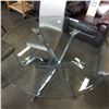 Image 4 : ROUND MODERN GLASS AND CHROME DINETTE TABLE AND FOUR GREY LEATHER CHAIRS